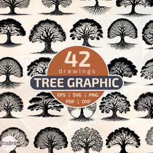 Tree of life SVG bundle, 42 mystical tree silhouettes with roots for laser engraving, Ancient oak vector, Spiritual emblem, T-shirt print