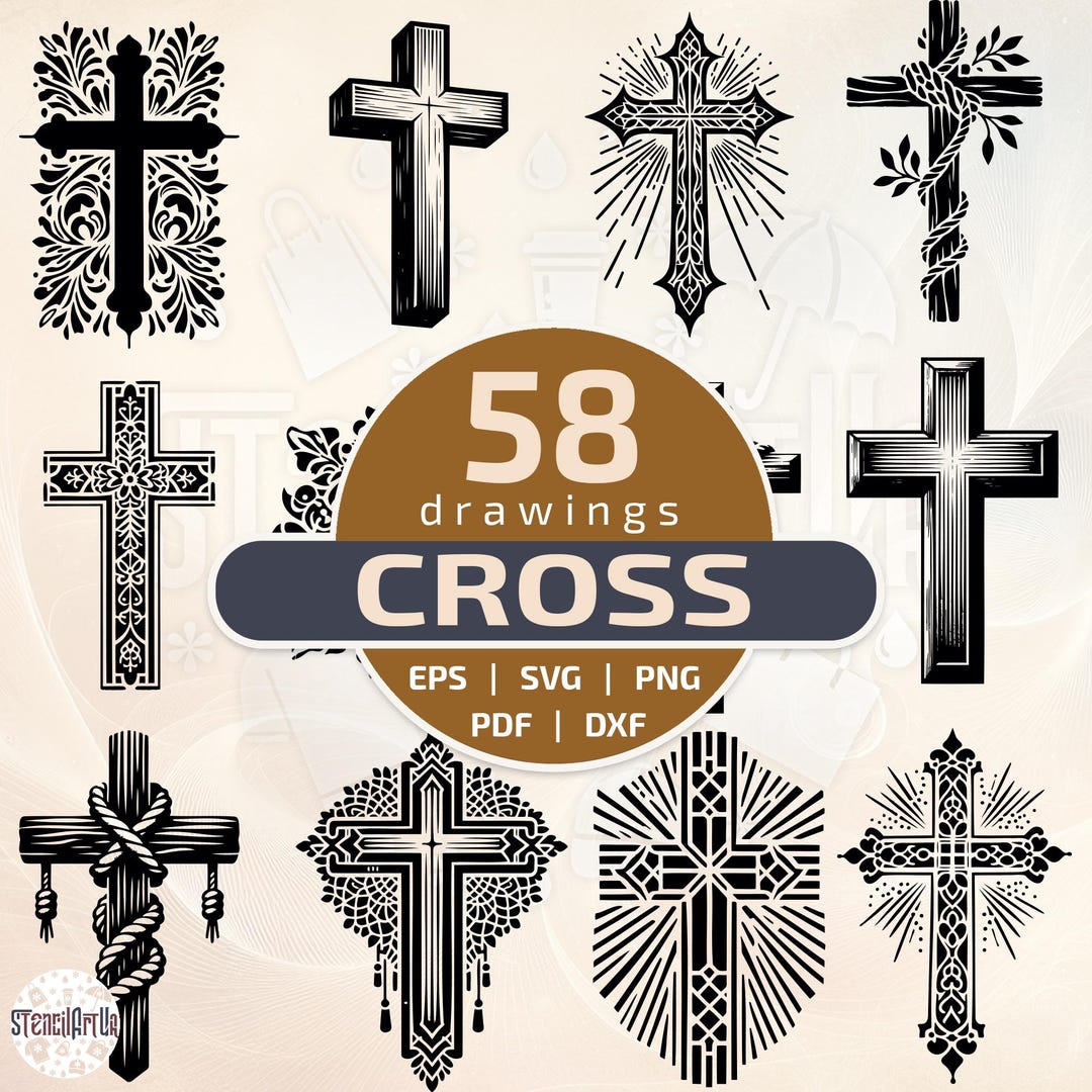 Christian Cross SVG and Religious Symbol DXF Bundle, Gothic Memorial ...