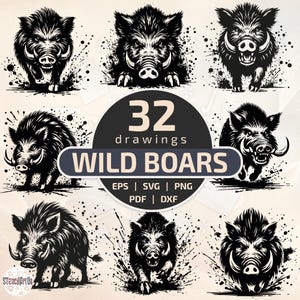 Wild boar vector graphics: clipart for laser engraving, wood burning & embossing
