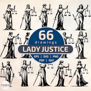 Lady Justice Stencil Collection | Elegant Silhouettes of Themis with Scales and Sword | Stylized Symbolic Clipart Bundle