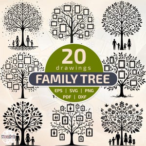 Family Tree Stencil Set | Decorative Ancestral Tree Silhouettes | Minimalist Genealogy Tree Templates