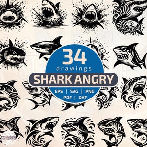Tribal shark vector designs: ocean predator clipart for laser engraving & tattoo art