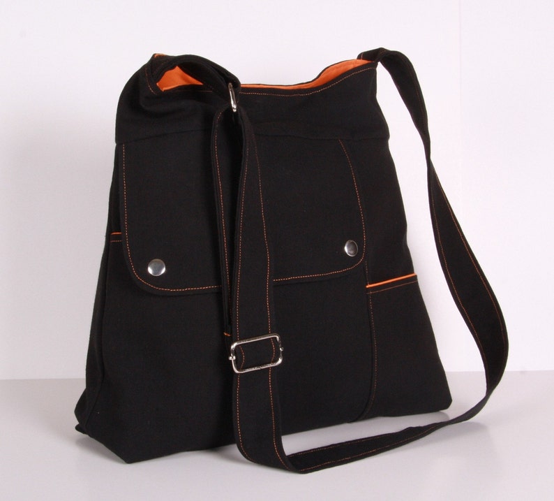 Shoulder Bag messenger Bag School Bag Black Canvas With Etsy