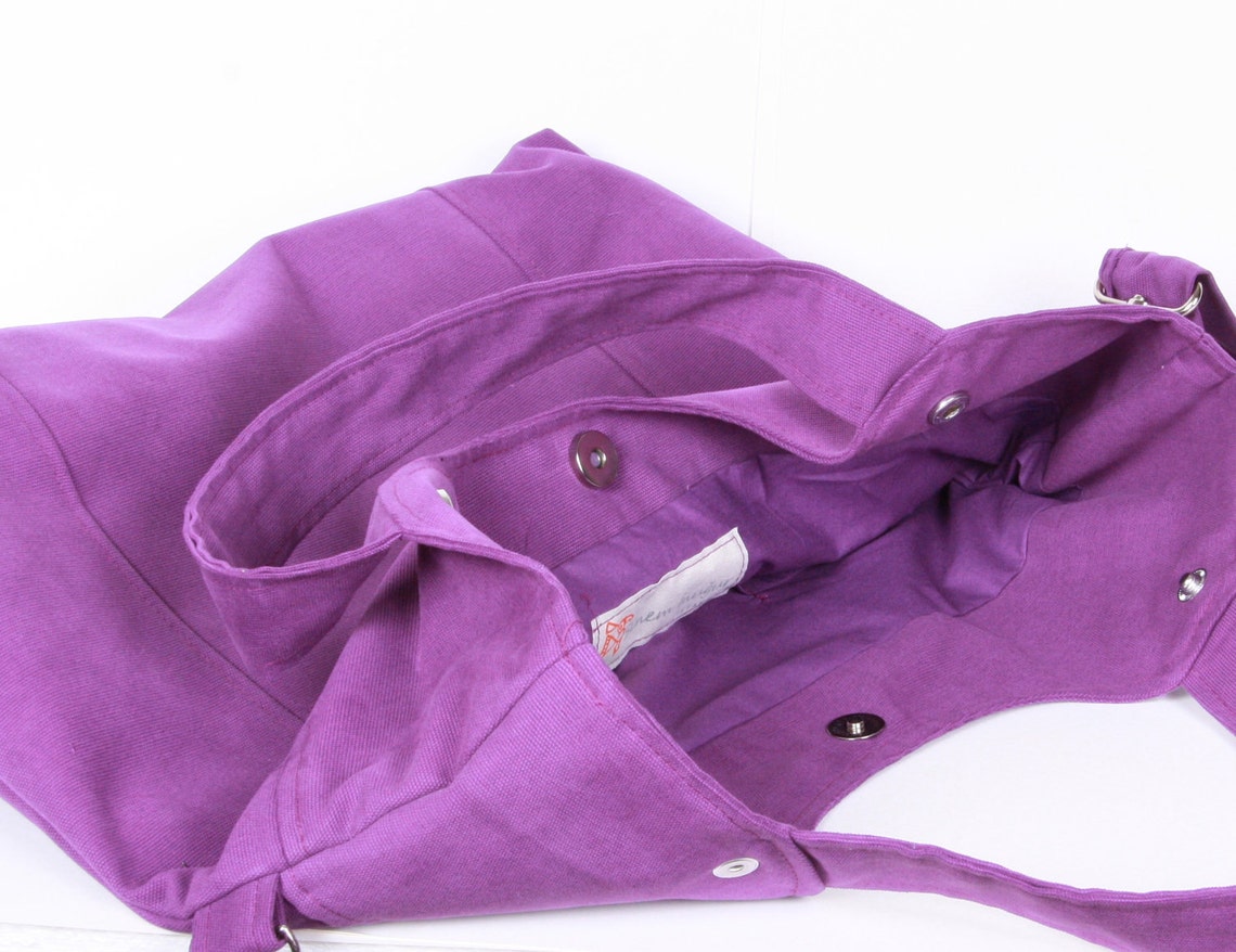 Canvas Messenger Bag Tote Bag Purple Canvas With Purple Etsy