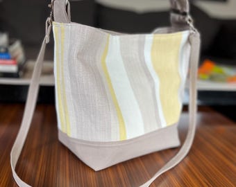 Handmade Striped Canvas Hobo Bag – Crossbody Messenger with Organizer
