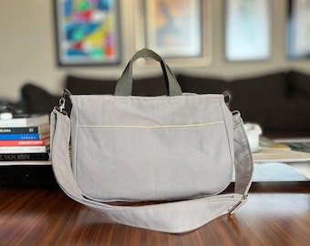 Light Gray Canvas Crossbody Bag, hello lining , 8 Pocket Shoulder Bag