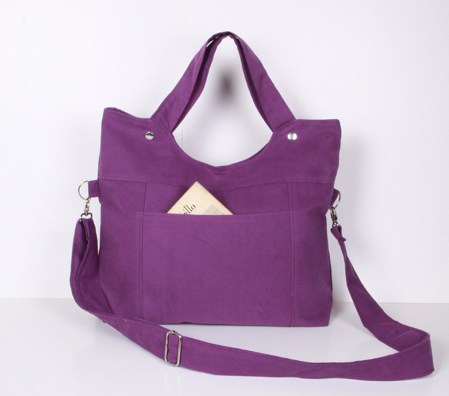 Canvas Messenger Bag Tote Bag Purple Canvas With Purple Etsy