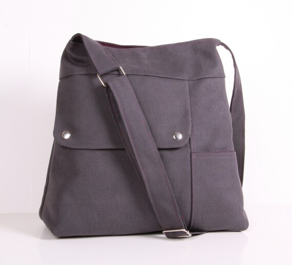 Items similar to Shoulder BagEveryday Bag ,Gray Canvas with Purple
