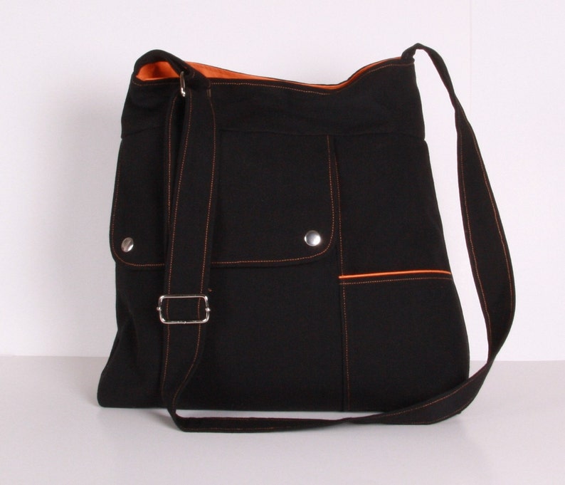 Shoulder Bag messenger Bag School Bag Black Canvas With Etsy