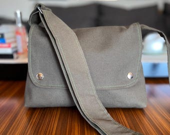 Canvas Mini Messenger Bag, Army Green Crossbody Bag