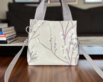 Small Floral Crossbody Bag, Mini Canvas Tote Bag, Handmade Cotton Purse, Women Small Handbag