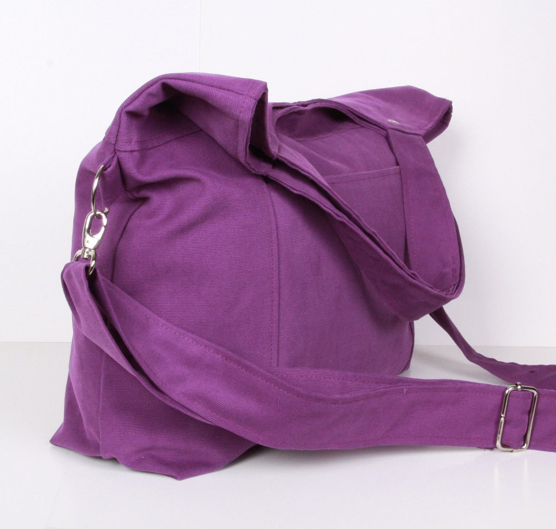 Canvas Messenger Bag Tote Bag Purple Canvas With Purple Etsy