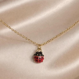 Handmade Ladybug Necklace – 18K Gold Plated Stainless Steel Chain – Dainty Necklace