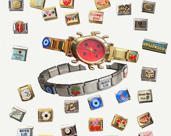 Crea tus propias pulseras de dijes italianas / Más de 50 dijes vintage de acero inoxidable plateado y dorado estilo Y2K