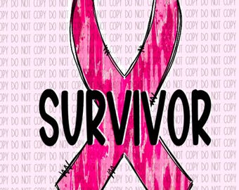 Pink Ribbon Survivor Design, Breast Cancer Awareness (Digital File)