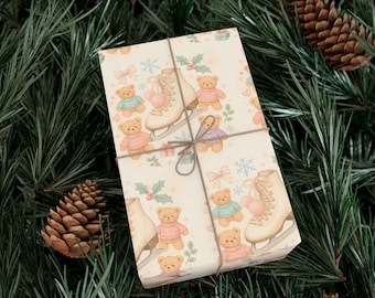 Christmas Ice Skater Gift Wrap: Vintage Holiday Packaging