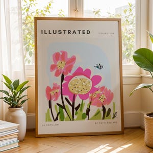 Butterfly Wall Art Girls Room Decor Floral Nursery Print Retro Kids Room Art Summer Illustration Whimsical Bedroom Decor Poster