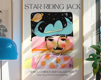 Lámina artística de vaquero caprichoso: ilustración retro del oeste, decoración infantil