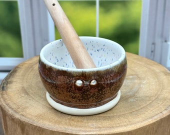 Mortar, pestle, ceramic mortar, wood pestle, handmade mortar and pestle