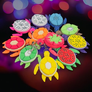 Obst Schildkröte Sensorisches Fidget Spielzeug | Spaß Stressabbau Schlüsselanhänger, Angst psychische Gesundheit, ADHS Autismus Neurovielfalt, mechanische Tastatur Clicker