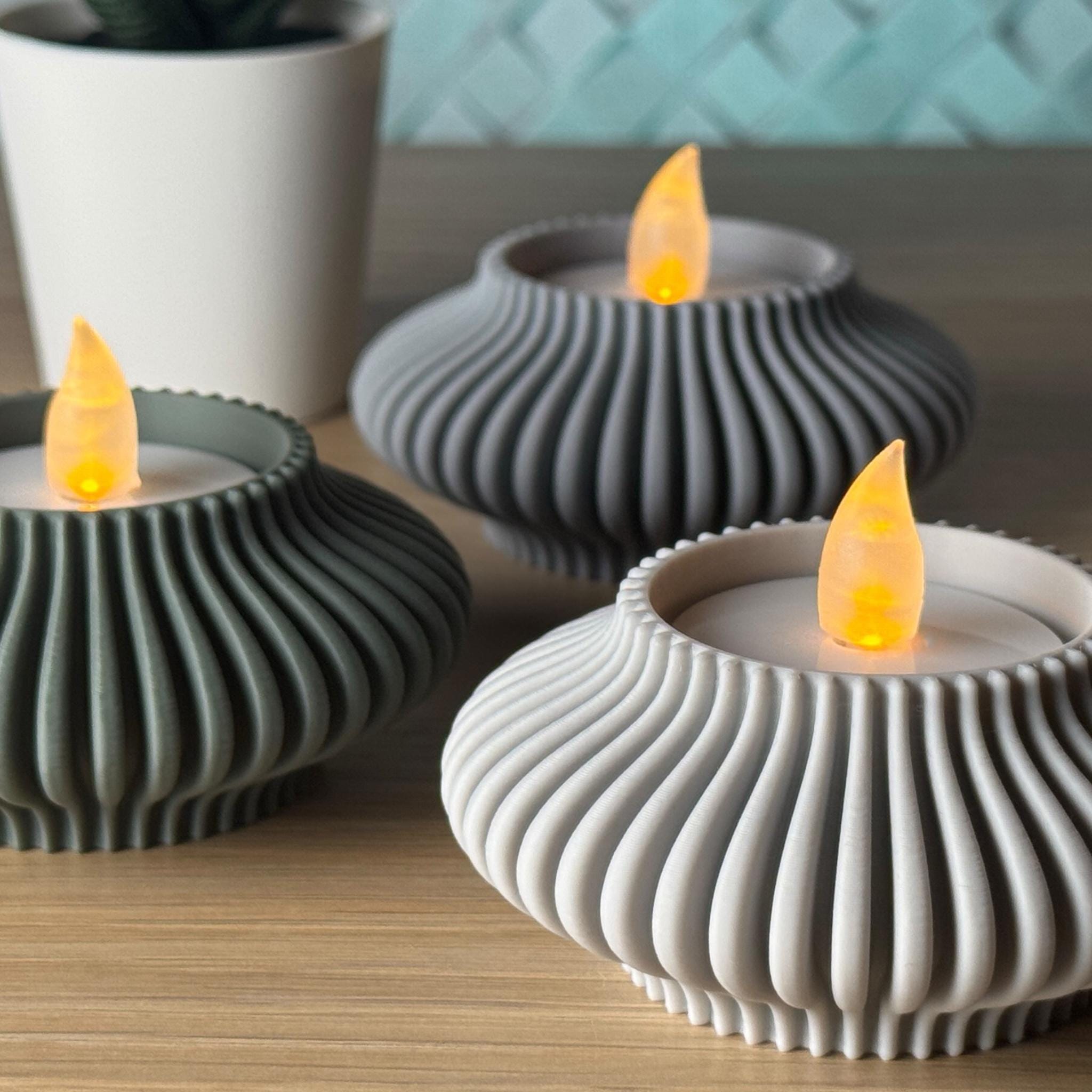 Ribbed Tealight Candle Holder – Modern LED  | Minimalist Home Décor | Decorative Accent for Living Room, Bedroom, Reception, Therapy Room