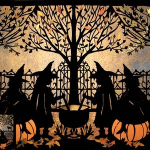 Halloween Card //Witches at the cauldron// Papercut Witch