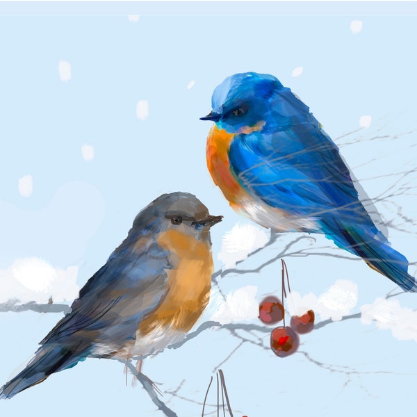 Love Blue Birds Valentine's Day Card, Valentine Card,  Original Art Print