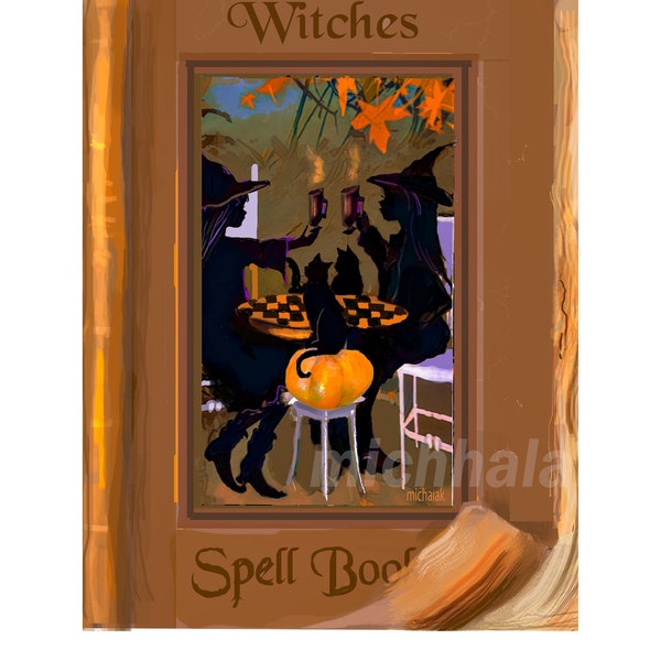 Halloween Card.  Witches Halloween Greeting Card, Witches Spell Cards, Halloween Card//Witch Card, Spell Book Card, Trompe-l'œil ,