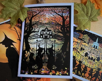 Full Moon Witch Cards, 5x7 Halloween Card, Large Halloween Card, Raven Halloween Card, Kids Halloween Card, Halloween invite