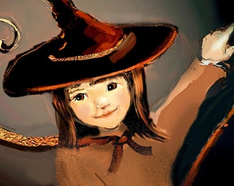 Halloween Card, Starlight Witch Halloween Card, Halloween Cards, Kids Halloween Cards, Halloween Print, Halloween Witch Art, Salem
