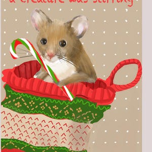 A Cute Christmas Mouse Christmas Card,  Print of Painting