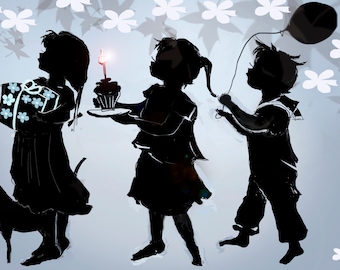 Silhouette Birthday Card: Children's Paper Cut Print (5x7)