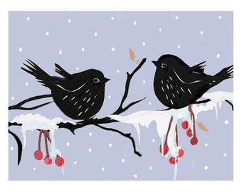 Paper Cut of Birds in Winter, Berries , Winter Scissor cut, Silhouette of birds, Schenschnitte