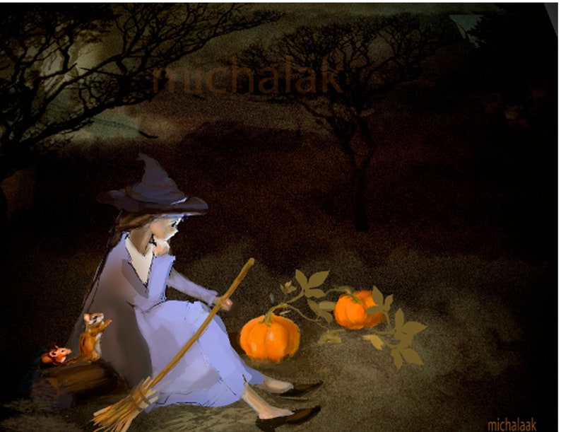 Original Handmade Witch Halloween Card, 5x7 Heavy Card Stock (Envelope Included) image 1