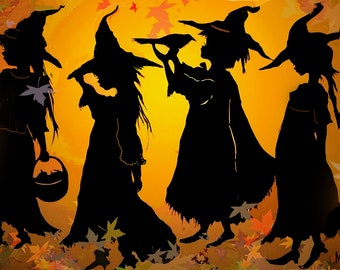 Little Witches  Greeting Card Halloween Card,  Art (5x7) Blank Inside