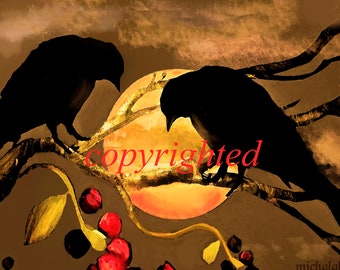 8x10 Halloween Print/ Crows/ Art Print
