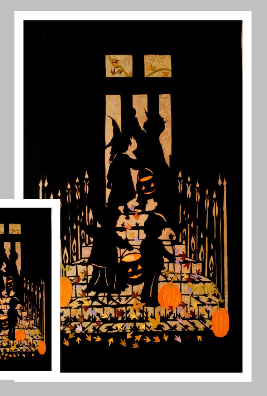 Trick or Treaters Halloween Card: Black Cat, Pumpkins (5x7) - Etsy