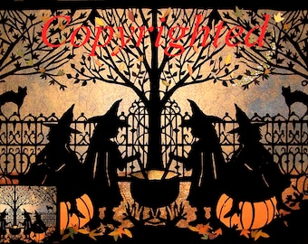 Witches Halloween Greeting Cards  Blank Halloween 5x7