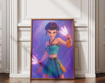 Zoey The Huntrix Poster, Kpop Demon Hunters Character with Weapon, Artsy Room Wall Decor, Instant Digital Download, Printable Wall Art