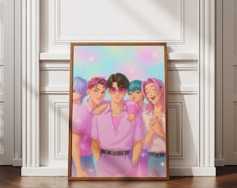 Póster a todo color de Saja Boy, vibrante arte digital de cazadores de demonios del Kpop, decoración artística para pared, descarga digital instantánea, arte mural imprimible