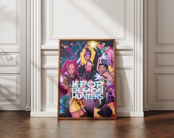 K-Pop Demon Slayers, Vibrant Fantasy Art, Girl Power Poster, Dynamic Action Print, K-Pop Aesthetic Wall Decor, Instant Digital Download