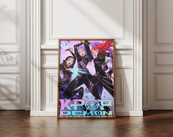 K-Pop Demon Poster, Dynamic Action, Fantasy Anime Group Art, Digital Print Download, Vibrant Wall Decor, Instant Digital Download