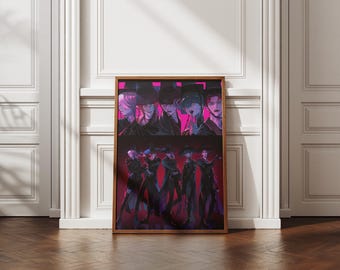 Kpop Demon Hunters dark poster, anime boys aesthetic art, digital download, gothic neon illustration, stylish fantasy character print