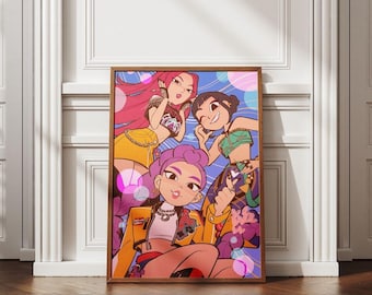 Kpop Anime Girl Wall Art, Futuristic Pink Neon Poster, Demon Hunter Inspired Posters, Instant Digital Download, Digital Printable Decor