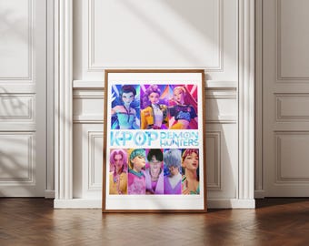 Kpop Demon Hunters poster, Kpop anime wall art, 3D character print, digital download decor, vibrant Kpop aesthetic room decor