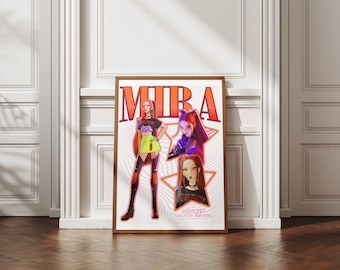 Kpop Demon Hunters Mira poster, anime girl aesthetic art, digital download, neon fantasy illustration, stylish fierce character print
