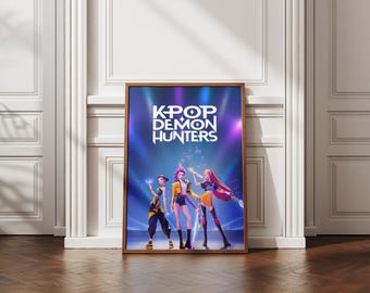 Dynamic Kpop Fighter Poster, Anime Action Girl Wall Art, Retro Neon Aesthetic Print, Instant Digital Download, Home Decor, Aesthetic Posters