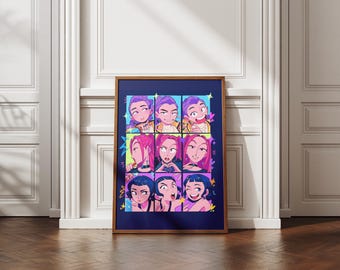 Kpop Demon Hunters Grid, Expression Grid, Comic Style Art, Digital Print Poster, Fun Room Decor, Aesthetic Manga, Digital Print Poster