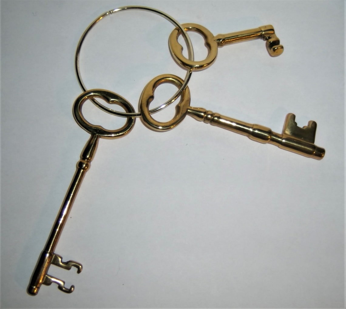 Brass Skeleton KEYS Big Trio Key Ring Gold Metal Vintage Etsy