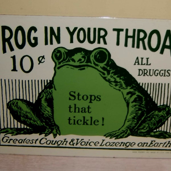 SIGN Vintage Porcelain FROG In Your Throat Drug Store Ande Rooney USA